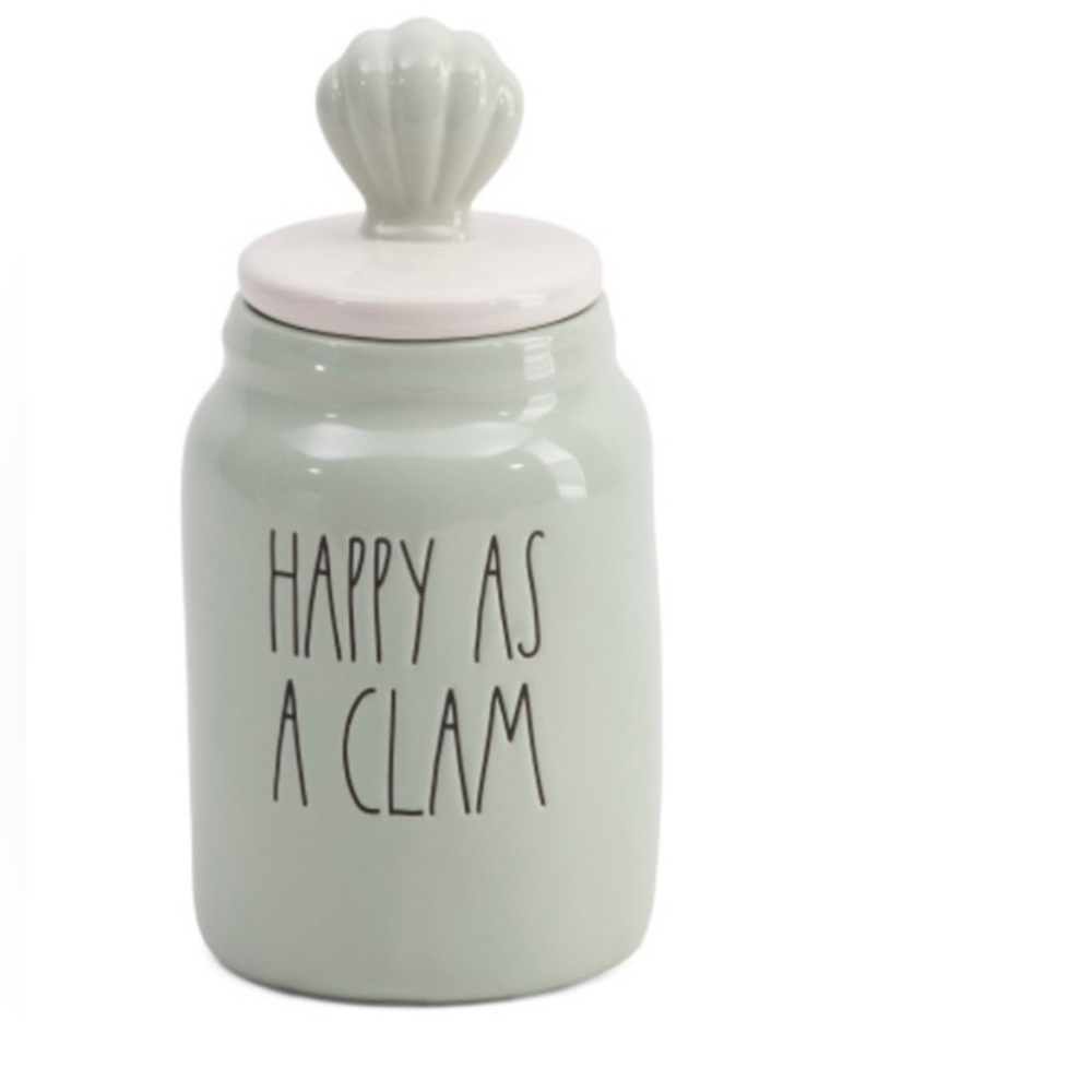 Rae Dunn iridescent HAPPY AS A CLAM Jar with Seashell Lid NEW IN BOX
